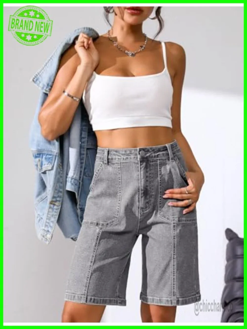 Women's Bermuda Shorts Denim Stretchy Cotton Jorts with Pockets Casual Relaxed